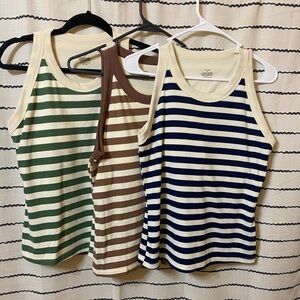 Chic me Striped Tank Tops w/ built in bras-Green, Brown, and Blue